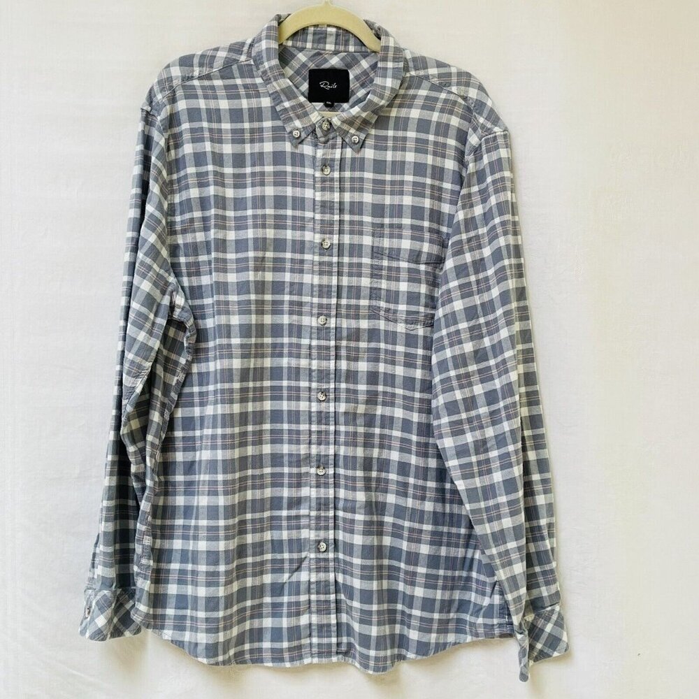 Rails Plaid Button Down Shirt Mens‎ XXL Stretch Reid Athen Faded Navy Cotton